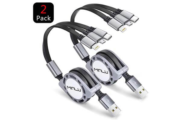 MINLU 2 Pack Multi Retractable 3.0A Fast Charger Cord