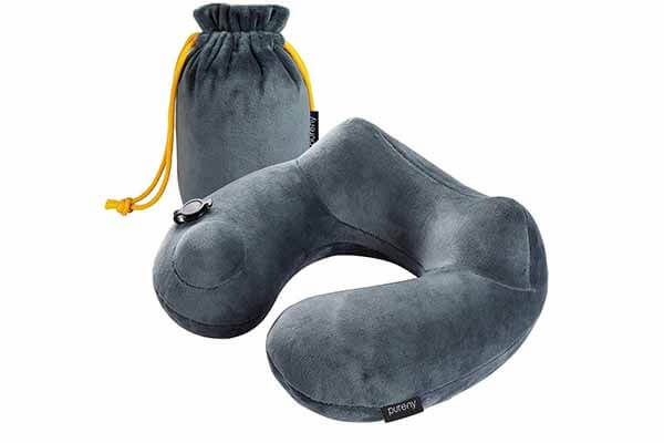 Purefly Inflatable Soft Velvet Neck Support Travel Pillow