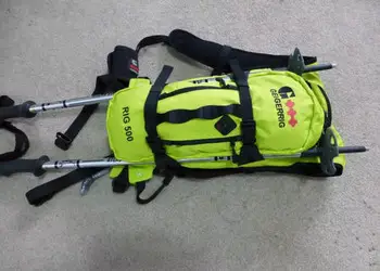 trekking pole and backpack